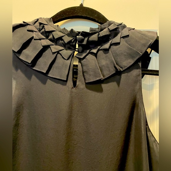 Club Monaco Ruffle Neck Silk Top, Black, Size Small - Picture 4 of 12